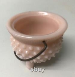 Fenton Pastel Milk Glass Hobnail 3 Footed Small Mustard Kettle Cauldron Bowl