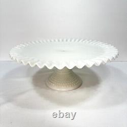 Fenton Pedestal Cake Plate Stand Milk Glass Ruffled Hobnail 12.75 x 5.5 Vintage