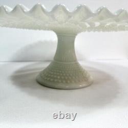 Fenton Pedestal Cake Plate Stand Milk Glass Ruffled Hobnail 12.75 x 5.5 Vintage