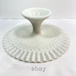 Fenton Pedestal Cake Plate Stand Milk Glass Ruffled Hobnail 12.75 x 5.5 Vintage