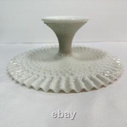 Fenton Pedestal Cake Plate Stand Milk Glass Ruffled Hobnail 12.75 x 5.5 Vintage