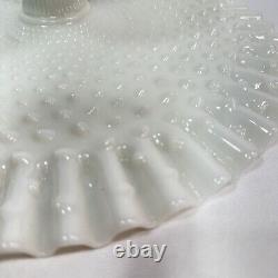 Fenton Pedestal Cake Plate Stand Milk Glass Ruffled Hobnail 12.75 x 5.5 Vintage