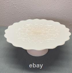 Fenton Pink Milk Glass Cake Stand Pedestal Spanish Lace 60s 13 wide 5 tall