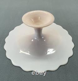 Fenton Pink Milk Glass Cake Stand Pedestal Spanish Lace 60s 13 wide 5 tall