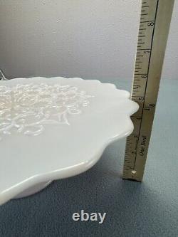 Fenton Pink Milk Glass Cake Stand Pedestal Spanish Lace 60s 13 wide 5 tall