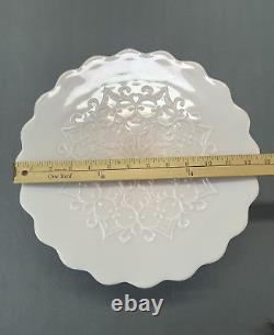 Fenton Pink Milk Glass Cake Stand Pedestal Spanish Lace 60s 13 wide 5 tall