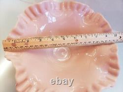 Fenton Pink /Peach Milk Glass Hobnail Ruffle Edge Bowl Serving Fruit 9.5 Wide