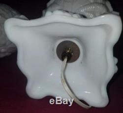 Fenton Poppy Lamp-Vintage White Milk Glass Oil Lamp Form GWTW Hurricane Parlor