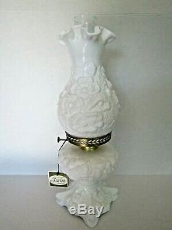 Fenton Poppy White Milk Glass Kerosene/Oil Lamp