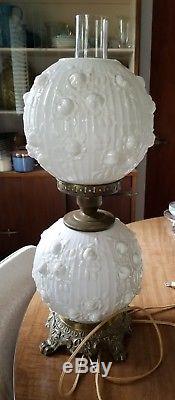 Fenton Rose Bud Milk Glass Hurricane Gone With The Wind Lamp 20 Base Lights Up