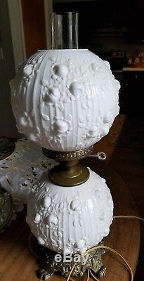 Fenton Rose Bud Milk Glass Hurricane Gone With The Wind Lamp 20 Base Lights Up