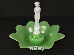 Fenton September Morn 5-Piece Console Set Jadeite Lotus Bowl Milk Glass Nymph