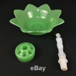 Fenton September Morn 5-Piece Console Set Jadeite Lotus Bowl Milk Glass Nymph