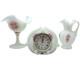 Fenton Signed Hand Painted Milk Glass Alarm Clock Mini Vase And Compote Set