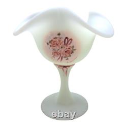 Fenton Signed Hand Painted Milk Glass Alarm Clock Mini Vase and Compote Set