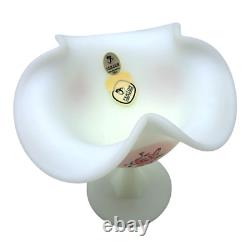 Fenton Signed Hand Painted Milk Glass Alarm Clock Mini Vase and Compote Set