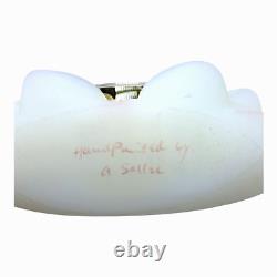 Fenton Signed Hand Painted Milk Glass Alarm Clock Mini Vase and Compote Set