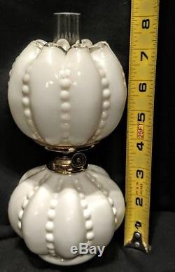 Fenton Silver Crest Beaded Melon Milk Glass Miniature Oil Lamp