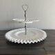 Fenton Silver Crest Milk Glass Clear Ruffled Edge Two-tiered Serving Dish