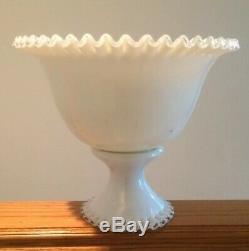 Fenton Silver Crest Punch Bowl Pedestal Base White Ruffle Milk glass Wedding