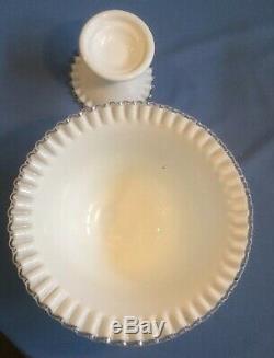 Fenton Silver Crest Punch Bowl Pedestal Base White Ruffle Milk glass Wedding