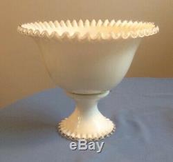 Fenton Silver Crest Punch Bowl Pedestal Base White Ruffle Milk glass Wedding