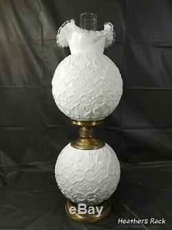 Fenton Silver Crest Spanish Lace Milk Glass Gone With The Wind Double Ball Lamp