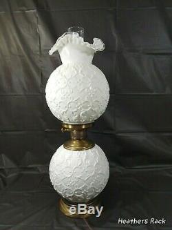 Fenton Silver Crest Spanish Lace Milk Glass Gone With The Wind Double Ball Lamp