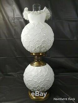 Fenton Silver Crest Spanish Lace Milk Glass Gone With The Wind Double Ball Lamp