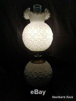 Fenton Silver Crest Spanish Lace Milk Glass Gone With The Wind Double Ball Lamp