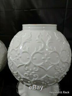 Fenton Silver Crest Spanish Lace Milk Glass Gone With The Wind Double Ball Lamp