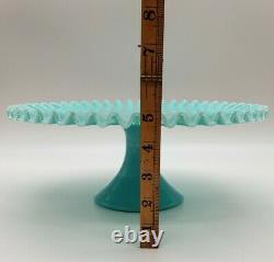 Fenton Silver Crest Turquoise Blue Opaline Milk Glass Cake Plate Stand RARE