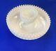Fenton Silver Crests Chip & Dip Set Milk Glass With Clear Glass Crimped Edges