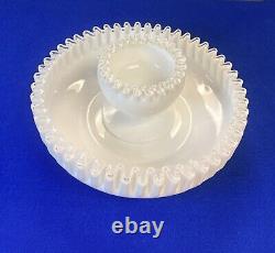 Fenton Silver Crests Chip & Dip Set Milk Glass with Clear Glass Crimped Edges