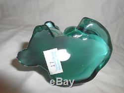 Fenton Slag Spruce Green And White Milk Glass Sitting Cat-very Rare