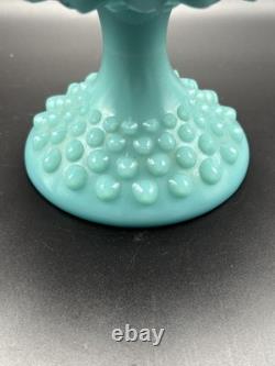 Fenton Turquoise Hobnail Milk Glass Compote Footed Candy Dish WithLid