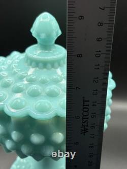 Fenton Turquoise Hobnail Milk Glass Compote Footed Candy Dish WithLid
