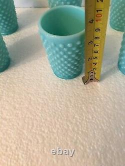 Fenton Turquoise Milk Glass Hobnail Blue Green Pitcher And Glasses Tumblers