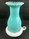 Fenton Turquoise Silver Crest Hurricane Fairy Lamp With Milk Glass Base