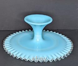 Fenton Turquoise Silver Crest Milk Glass Cake Stand Plate Aqua Blue Vintage READ