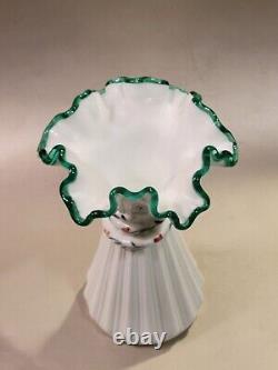 Fenton Uranium Milk Glass Wheat Vase Emerald Crested D Cutshaw Painted