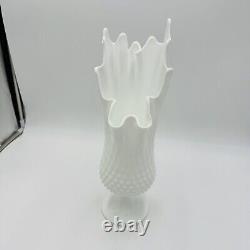 Fenton Vase Hobnail Handkerchief White Milk Glass 15.5 Tall Large Vintage