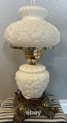 Fenton -Vintage GWTW White'Poppy & Fern' Milk Glass Lamp-3 Way Light-free Ship