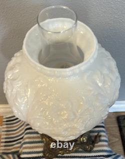 Fenton -Vintage GWTW White'Poppy & Fern' Milk Glass Lamp-3 Way Light-free Ship