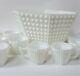 Fenton Vintage Hobnail White Milk Glass Punch Bowl Set With (12) Cups