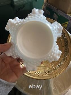 Fenton Vintage Milk Glass Hobnail Ruffled Wavy Edge Dish Antique Rare Find New