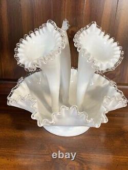 Fenton Vintage White Milk Glass Silver Crest Three 3 Horn Epergne (M)