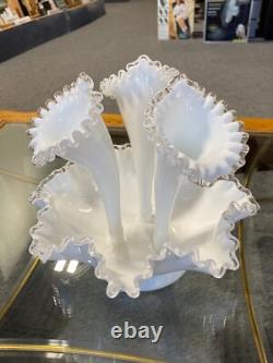 Fenton Vintage White Milk Glass Silver Crest Three 3 Horn Epergne (M)