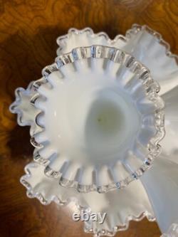 Fenton Vintage White Milk Glass Silver Crest Three 3 Horn Epergne (M)