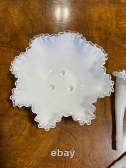 Fenton Vintage White Milk Glass Silver Crest Three 3 Horn Epergne (M)